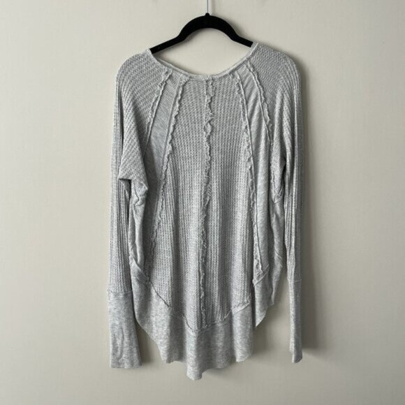 FREE People Catalina Thermal Long Sleeve Shirt V-Neck Pullover Gray XS - Picture 3 of 6